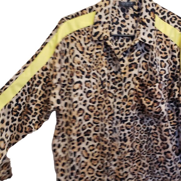 Topshop Leopard Animal Print Long Sleeve Shirt Women's SZ 6 Button Up Yellow Lin - Picture 6 of 7